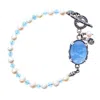Gem Kingdom Women's Blue / White / Silver Blue Muse Beaded Jade And Pearl Bracelet Cameo In Multi