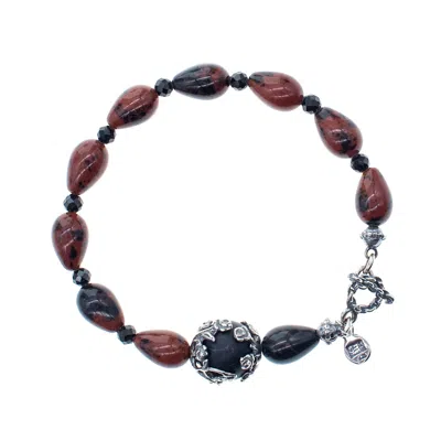 Gem Kingdom Women's Brown / Black Mahogany Obsidian Beaded Bracelet
