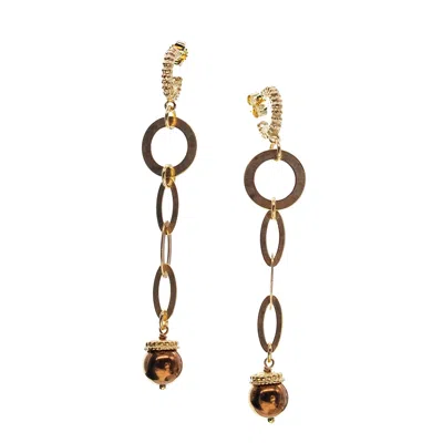 Gem Kingdom Women's Brown / Gold Brown Hematite Drop Earrings In Multi