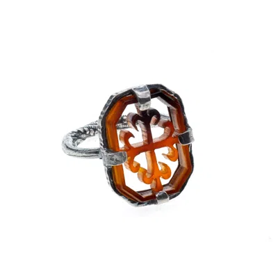 Gem Kingdom Women's Brown / Silver Amber Filigree Ring