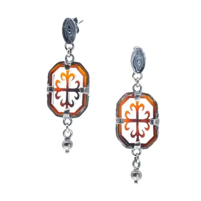 Gem Kingdom Women's Brown / Silver Brown Floral Cut-out Drop Earrings In Multi