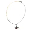 Gem Kingdom Women's Brown / White / Silver Eye Love You Brown Eye & Pearl Necklace In Multi
