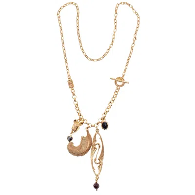 Gem Kingdom Women's Gold / Black Charm Creatures Necklace