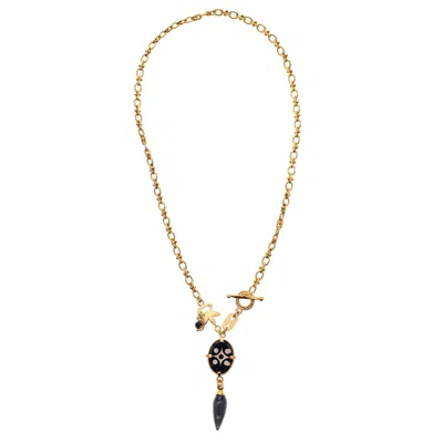 Gem Kingdom Women's Gold / Black Goldplated Dotted Necklace Black