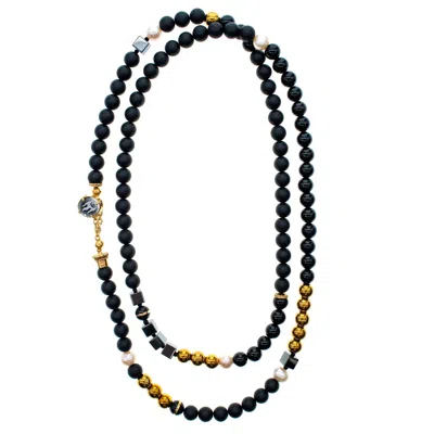 Gem Kingdom Women's Gold / Black Goldplated Onyx Statement Necklace