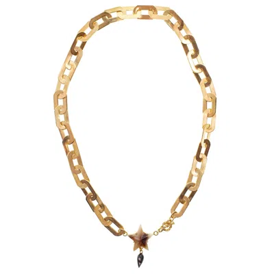 Gem Kingdom Women's Gold / Brown Gold Plated Chain Necklace With Horn Star