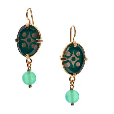 Gem Kingdom Women's Gold / Green Goldplated Dotted Dangle Earrings Green In Blue