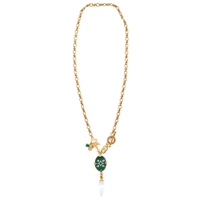 Gem Kingdom Women's Gold / Green Goldplated Dotted Necklace Green