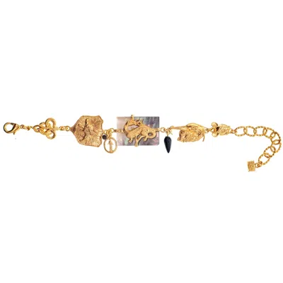 Gem Kingdom Women's Gold / Grey / Black Lucky Creatures Gold Plated Bracelet