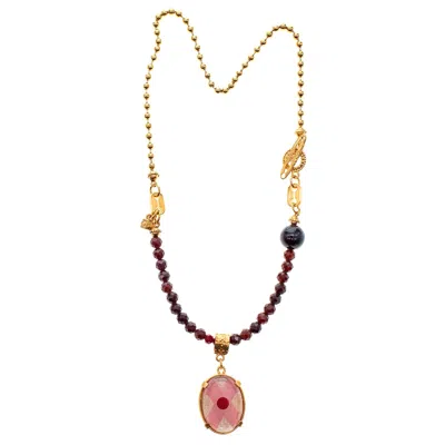 Gem Kingdom Women's Gold / Pink Gold Plated Necklace With Intaglio Pendant And Garnet