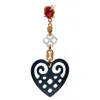 Gem Kingdom Women's Gold / Red / Black Single Heart Earring Gold Plated In Black