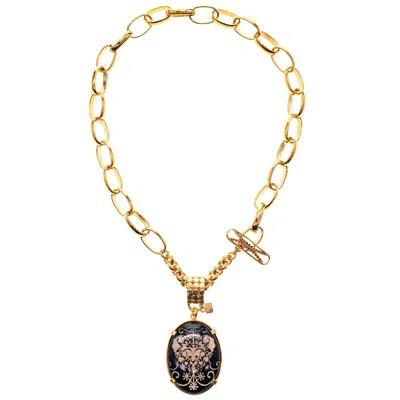 Gem Kingdom Women's Gold / Red Gold Plated Chain Necklace With Intaglio Pendant