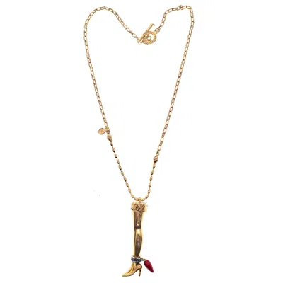 Gem Kingdom Women's Gold / Red Golden Leg Necklace In Gray