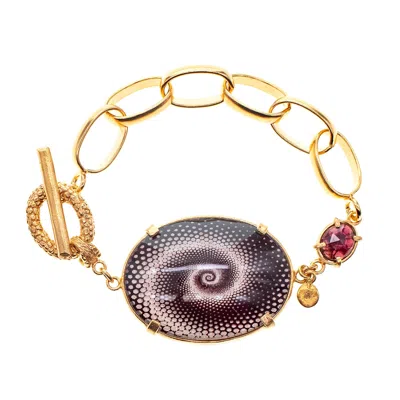 Gem Kingdom Women's Gold / Red Goldplated Celestial Swirl Bracelet