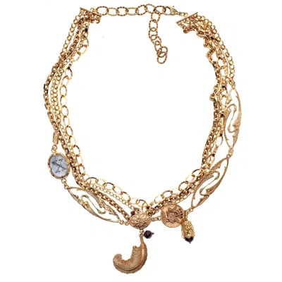 Gem Kingdom Women's Gold / Red Multi-strand Charm Necklace