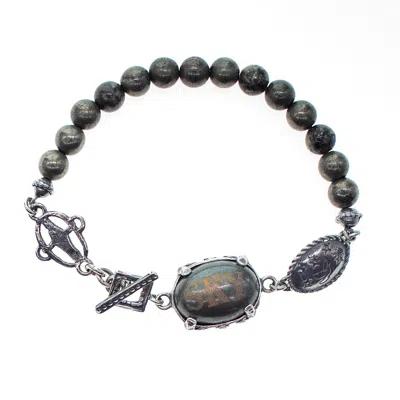 Gem Kingdom Women's Gold / Silver Engraved Pyrite Beaded Bracelet In Multi