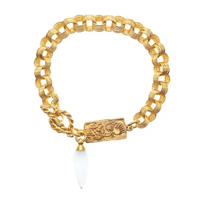 Gem Kingdom Women's Gold / White Gold Plated Chain Bracelet With Tiger Eye Drop White In Multi