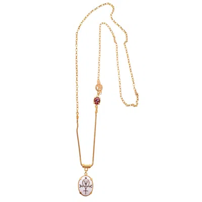 Gem Kingdom Women's Gold / White Goldplated Talisman Necklace In Pattern