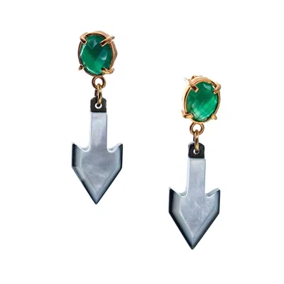 Gem Kingdom Women's Green / Gold Arrow Earrings In Multi