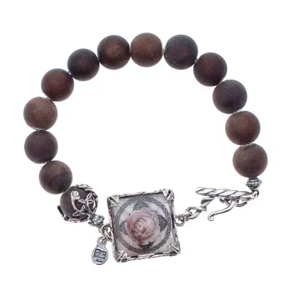 Gem Kingdom Women's Green / Pink Mashan Jade Rose Bracelet In Multi