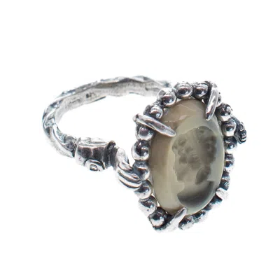 Gem Kingdom Women's Green / Silver Green Oval Cameo Ring In Multi