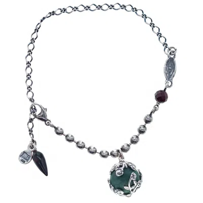 Gem Kingdom Women's Green / White Green Jade Drop Bracelet In Silver