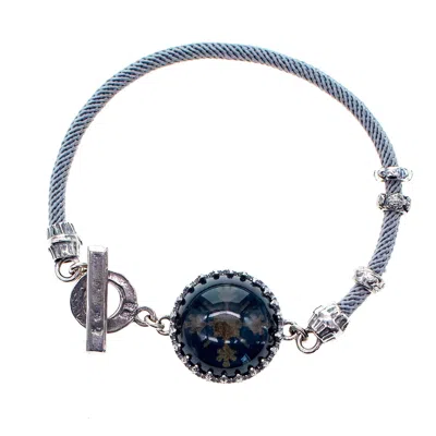 Gem Kingdom Women's Grey / Silver Grey And Dark Crystal Cord Bracelet In Blue