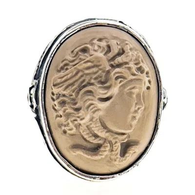 Gem Kingdom Women's Grey / Silver Lavastone Medusa Ring In Gold