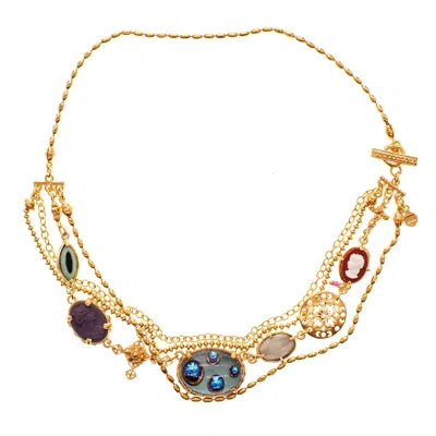 Gem Kingdom Women's Necklace Gold Plated Multi Stone In Brown