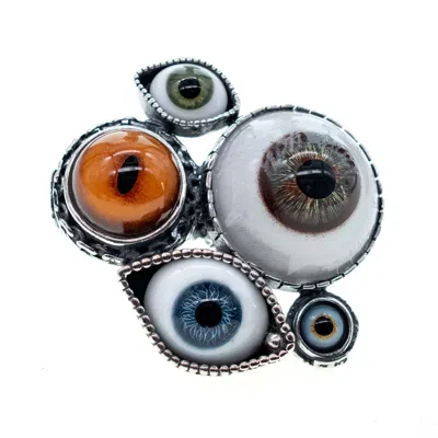 Gem Kingdom Women's Orange / Blue / Silver Eye Love You Multi-eye Statement Ring