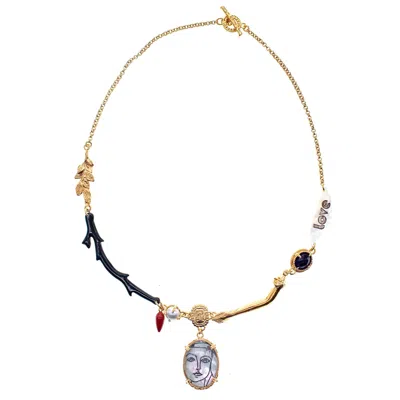 Gem Kingdom Women's Picasso Portrait Of Love Necklace Gold Plated In Brown