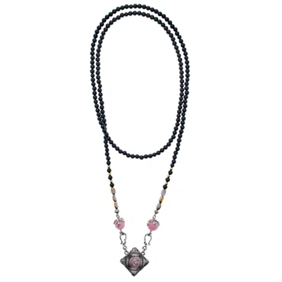 Gem Kingdom Women's Pink / Black Onyx And Pink Rose Necklace