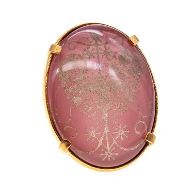 Gem Kingdom Women's Pink / Gold Pink Intaglio Statement Ring