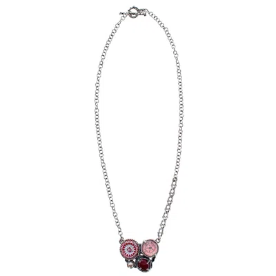 Gem Kingdom Women's Pink / Red Pink-red Cluster Necklace In Pink/red