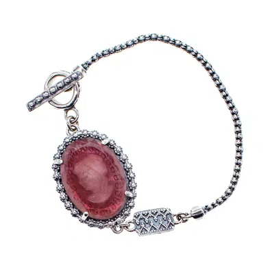 Gem Kingdom Women's Pink / Silver Mauve Pink Cameo Bracelet In Metallic
