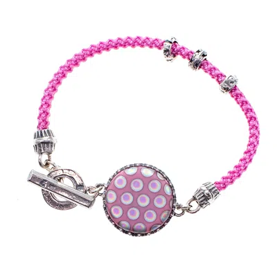 Gem Kingdom Women's Pink / Silver Pink Polka Dot Cord Bracelet
