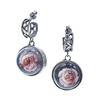 Gem Kingdom Women's Pink / Silver Pink Rose Dangle Silver Earrings In Multi