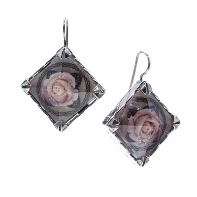 Gem Kingdom Women's Pink / Silver Square Rose Earrings In Multi