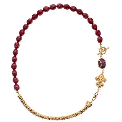 Gem Kingdom Women's Red / Gold Fleur-de-lis Necklace Red