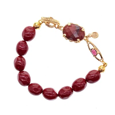 Gem Kingdom Women's Red / Gold Red Shell Pearl Bracelet