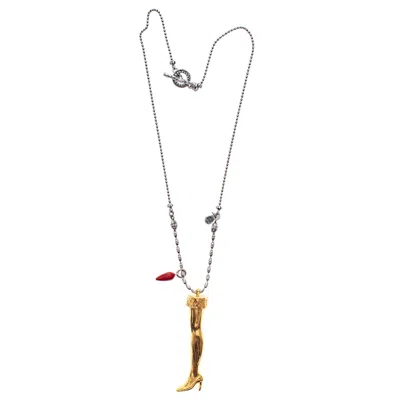 Gem Kingdom Women's Red / Gold / Silver Back To The Future - Sterling Silver Necklace Golden Leg