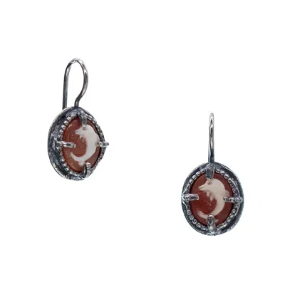 Gem Kingdom Women's Red / Silver Dolphin Cameo Earrings Red In Metallic