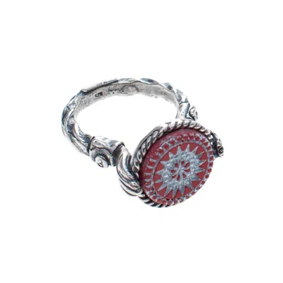Gem Kingdom Women's Red / Silver Red Vintage Glass Stone Ring In Multi