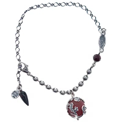 Gem Kingdom Women's Red / White Red Carnelian Drop Bracelet In Multi