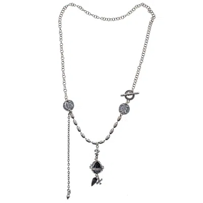 Gem Kingdom Women's Silver / Black Back To The Future - Royal Orb Necklace