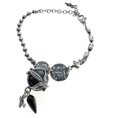 Gem Kingdom Women's Silver / Black Back To The Future - Sterling Silver Bracelet With Hawkseye Bead