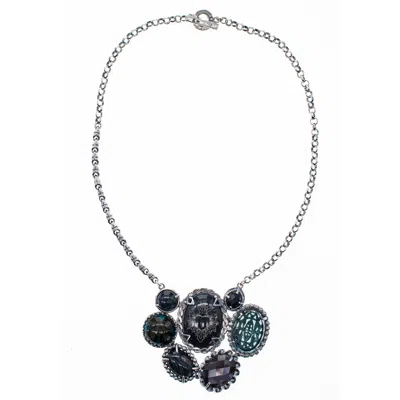 Gem Kingdom Women's Silver / Black / Blue Ex Voto Midnight Allure Pendant Necklace In Silver/black/blue