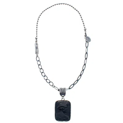 Gem Kingdom Women's Silver / Black Celestial Vintage Cameo Necklace In Multi