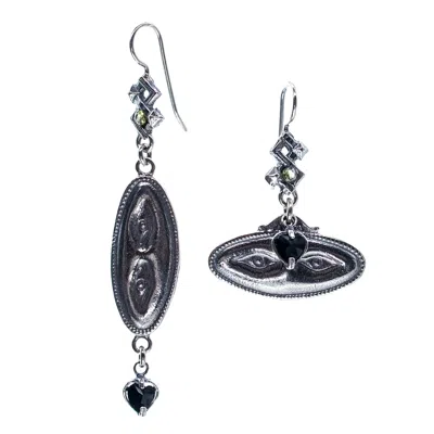 Gem Kingdom Women's Silver / Black Ex Voto Eye Symbol Earrings In Metallic
