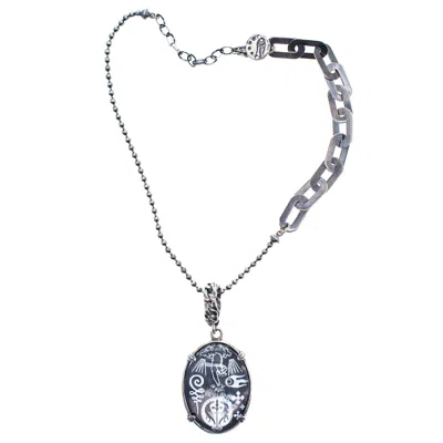 Gem Kingdom Women's Silver / Black Mystical Symbol Necklace In Multi
